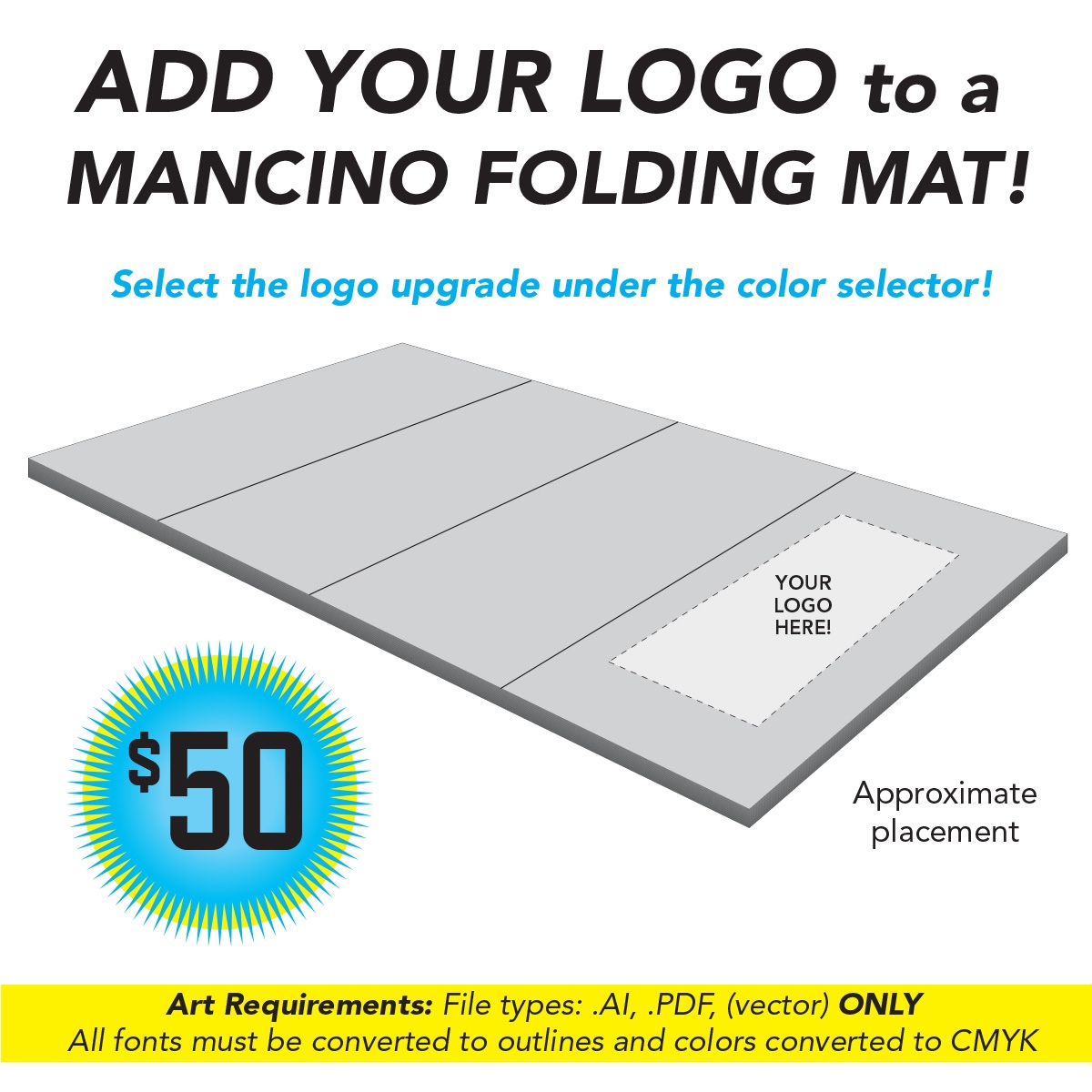 customize your cheer gym with your logo and team colors on a mancino folding mat - mancino mats