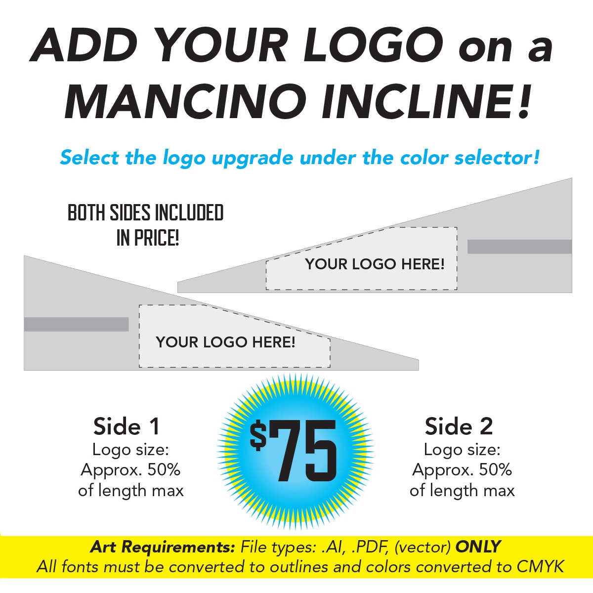 add your logo to a mancino incline cheese wedge mat - mancino gym mats