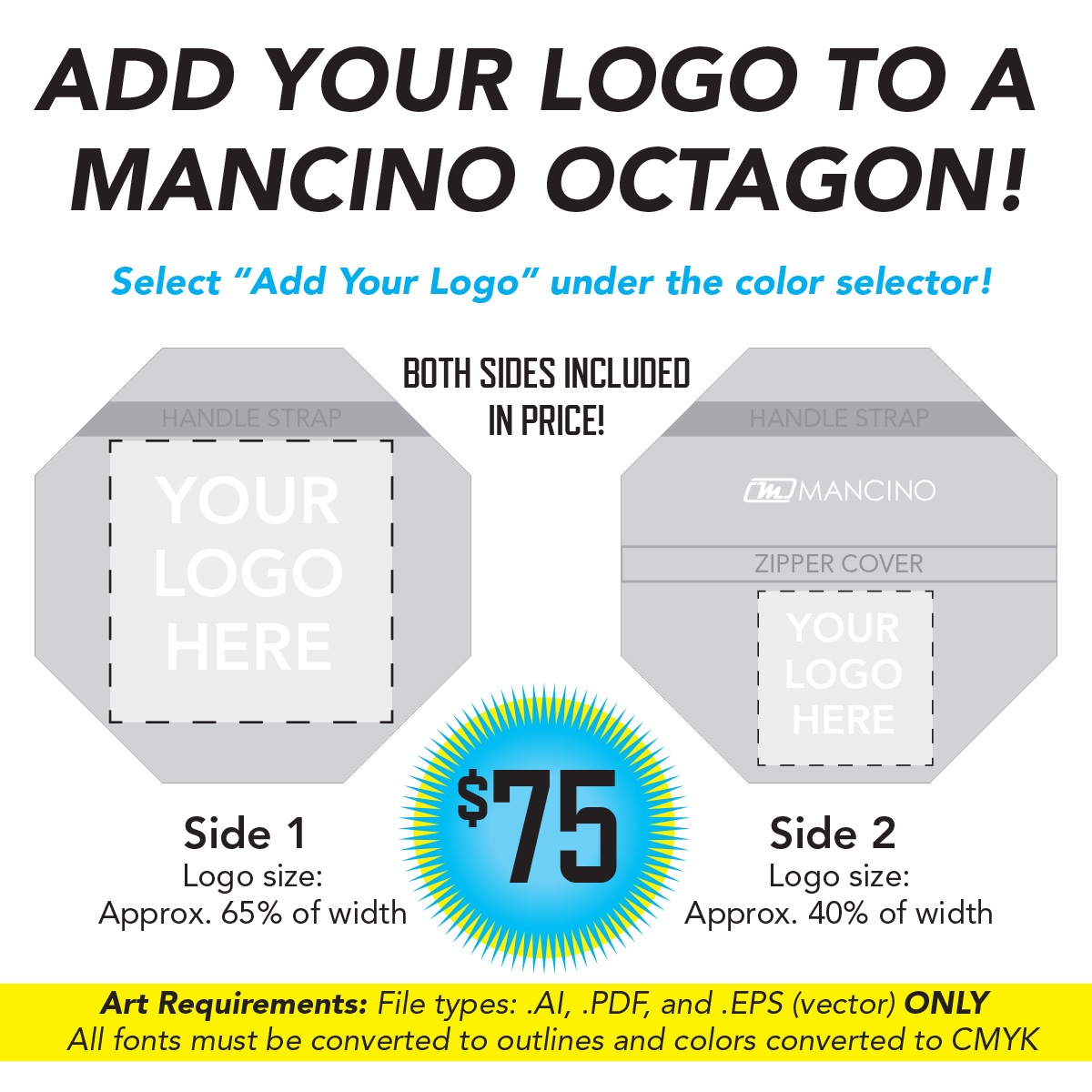 add your logo to a mancino cheer octagon mat