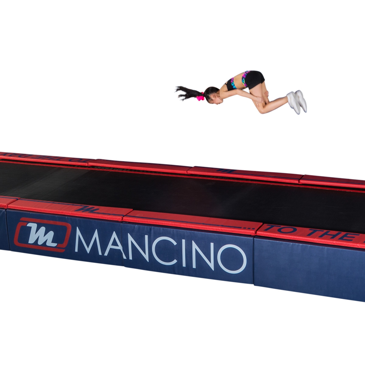 mancino mats cheerleader on tumbl trak with side skirt pads - Tumbl Trak Padded Side Skirt Panels | Cheer | Mancino Mats