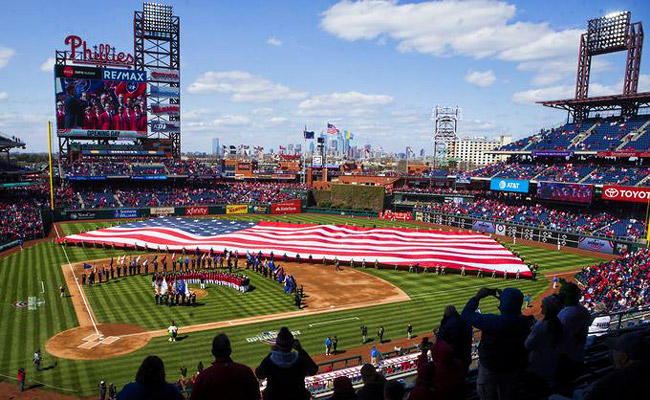 philadelphia phillies opening day with american flag