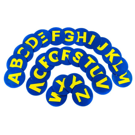 SS-Poly Enterprises Alphabet Spots, 9 Inches, Poly Molded Vinyl, Blue, Set of 26